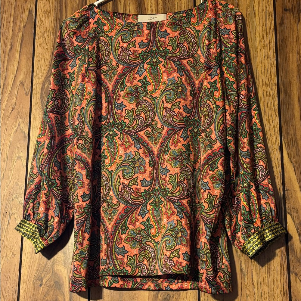 LOFT Vibrant Paisley Blouse - Pink and Green